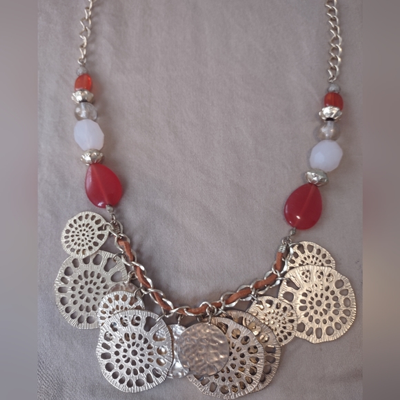 Gold and Coral Statement Necklace - Picture 2 of 4